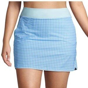 NWOT Lands' End Women's Comfort Waist Swim Skirt Bottoms Aqua Blue Gingham